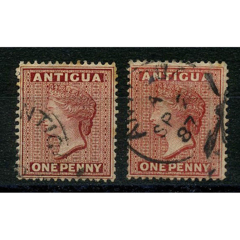 Antigua 1884-87 1d Both shades (carmine-red & rose), cds used, toned. SG25-26