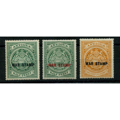 Antigua 1916-18 War Tax trio, fine mtd mint, 1-1/2d toned perf. SG52-54