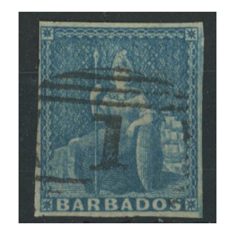 Barbados 1855-58 (1d) Pale blue, fine used, nearly 4 margins. SG9