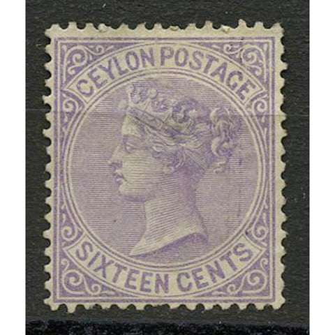 Ceylon 1872-80 16c Pale Violet (CC), perf 14, mint no gum, thinned. SG126