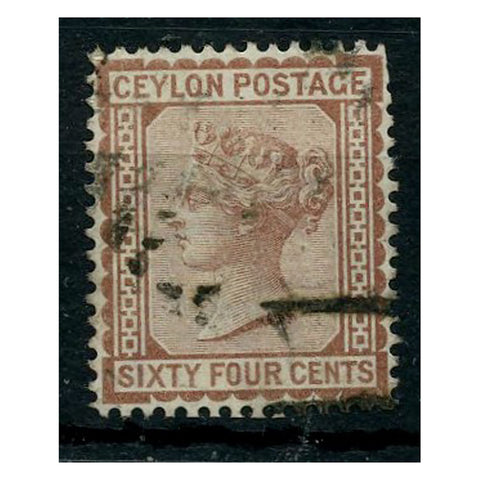 Ceylon 1872-80 64c Red-brown (CC), good to fine used. SG131