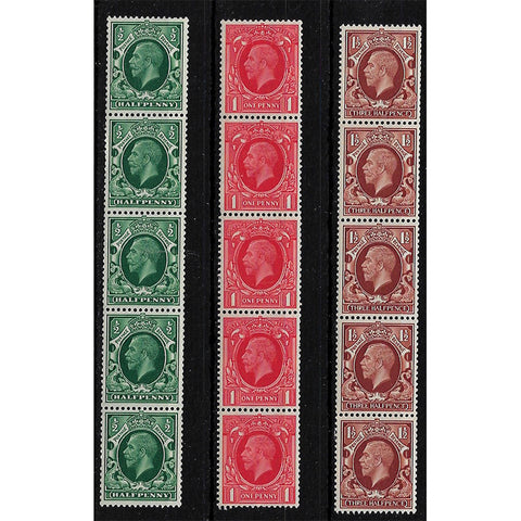 GB GB 1934 1/2d To 1-1/2d, all in coil strips of 5, u/m. SG439-41