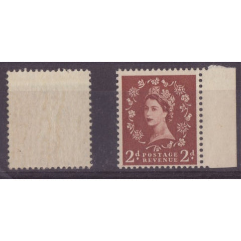 GB 1958 2d Light red-brown, on double thickness paper. SG573var