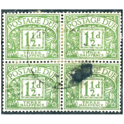 1960-63-1-1-2d-green-block-of-4-cds-used-adhesions-on-rev-sgd58