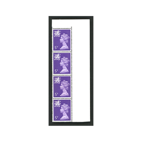 1974-5-1-2p-wales-vertical-marginal-strip-of-4-aop-heavy-on-3rd-stamp-u-m-sgw20var