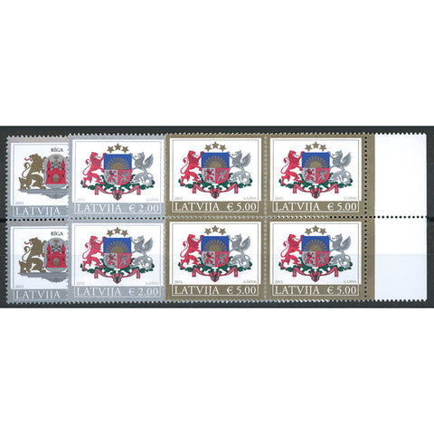 Latvia 2015 Heraldic Arms, u/m. SG930-32 x	4 marginal block