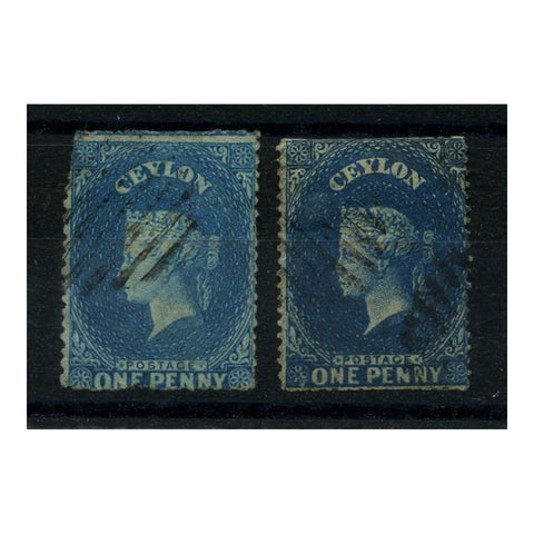 Ceylon 1861-64 1d Both shades, wmk star, clean perf, good to fine used, faulty. SG19+a