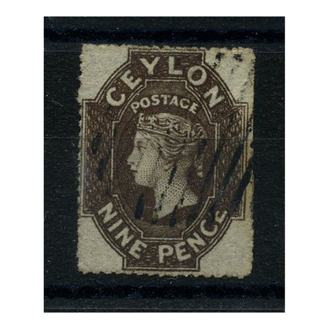 Ceylon 1861-64 9d Deep-brown, wmk star, rough perf, fine used, perfs trimmed at right. SG33