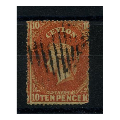 Ceylon 1861-64 10d Dull vermilion, wmk star, rough perf, good to fine usedl. SG34_CEYL0034U