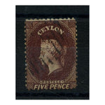 Ceylon 1865-66 5d Red-brown, WMK REVERSED, good to fine used. SG53x