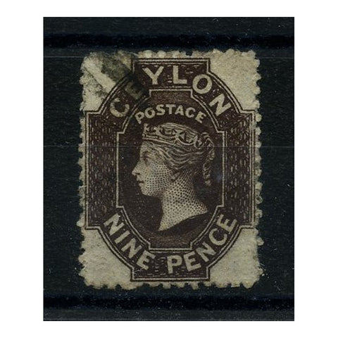 Ceylon 1863-66 9d Brown, wmk crown CC, perf 12-1/2, good to fine used. SG57