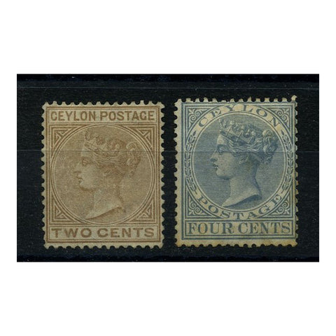 Ceylon 1872-80 2c Brown & 4c grey, both fresh mint no gum. SG121-22_CEYL0121MNG2