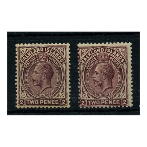 Falkland Is 1923-28 2d Deep brown-purple & reddish-maroon, both fresh mtd mint. SG75+c