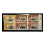 Falk Is Dep 1954-62 2-1/2d, 1/- Definitives in blocks of 4, u/m. SGG30+35