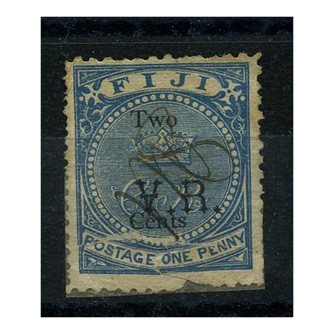 Fiji 1874 2c on 1d Blue, pen cancelled, faulty. SG16