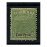 Fiji 1876-77 2d on 3d Pale-green, wove ppr, MISSING VR MONOGRAM (SG mentionned), mtd mint. SG29var