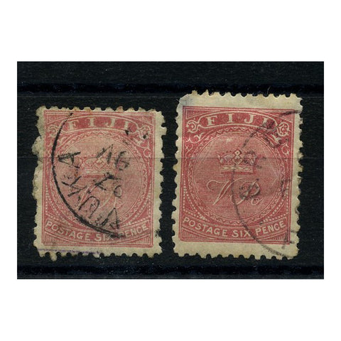 Fiji 1885-90 6d Both shades, pl 1, perf 10, cds used, minor faults. SG45+a_FIJI0045U2X