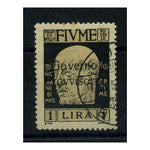 Fiume 1921 1L Black, cds used, 2 toned perfs. SG172_FIUM0172UX