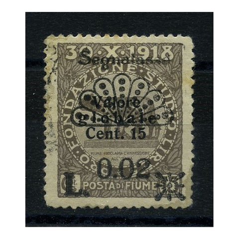 Fiume 1921 2c on 15c on 15c Grey, fine used, minute tone. SGD178_FIUMP0178UX