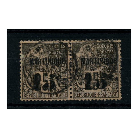 Martinique 1888-91 15c on 25c Black / rose, hoiz pair, cds used. SG19_FSME0019U2