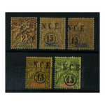 N Caledonia 1899-1901 Surch set (less #51, but including addtl shifted ovpt #52), mtd mint. SG50-54_FSNC0050MME