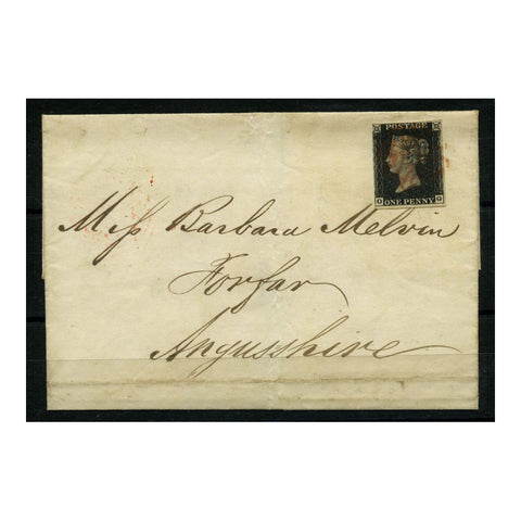 GB 1840 1d Intense-black, just 3 margins, used on cover with red Glasgow MX & backstamps. SG1