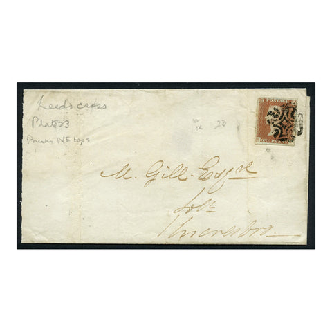 GB 1842 1d Red-brown, 4 margin example used on cover with Leeds black MX cancel. SG8