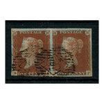 GB 1841 1d Deep red-brown, horiz pair, near 4 margins, fine used, small closed tear. SG10