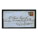 GB 1854 1d Orange-brown, near 4 marg, used on cover with 1844 cancel in black. SG12