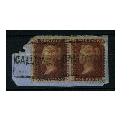 GB 1856-57 1d Red-brown, horiz pair, used on fragment with 'Gallowgate' (Glasgow) local cancel. SG29