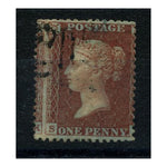 GB 1856-57 1d Red-brown (deep shade), wmk large crown, perf 14, vert misperf, fine used. SG29