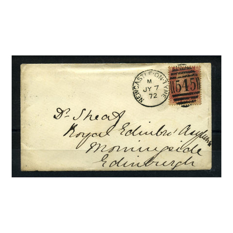 GB 1872 1d Rose-red, pl 218, fine used on cover with EDINR sorting tender RPO cancel on rev. SG43