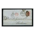 GB 1874 3d Deep-vermillion, pl 14, on cover to Bordeaux, from BB&T (Barclays forerunner). SG95