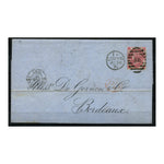 GB 1871 3d Rose, pl 6, on cover to Bordeaux from BB&T (Barclays Bank forerunner). SG103