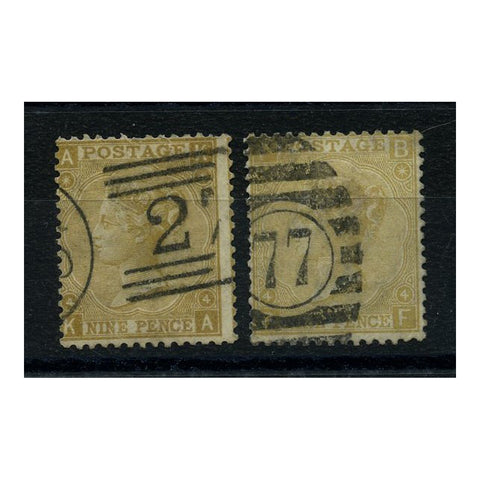 GB 1867-80 9d Both shades, wmk spray, good to fine used. SG110-11