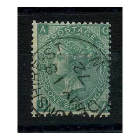 GB 1871-80 1/- Green, pl 5, fine cds used, creased. SG117