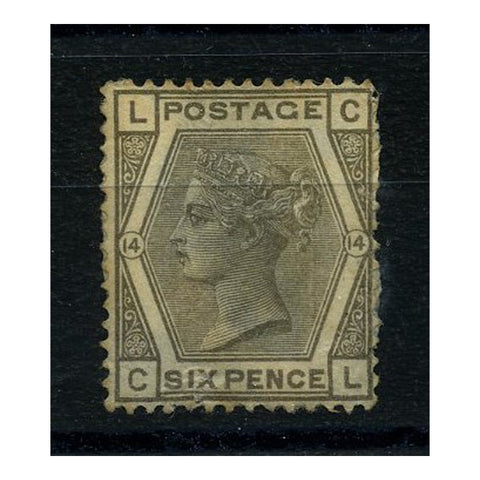 GB 1875-83 6d Grey, pl 14, mint no gum, faulty. SG147