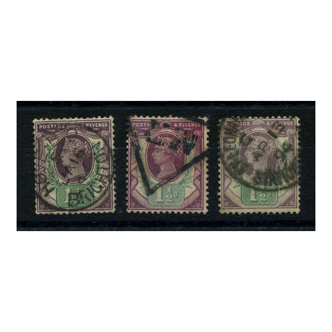 GB 1887-92 1-1/2d Three distinct shades, good to fine used. SG198