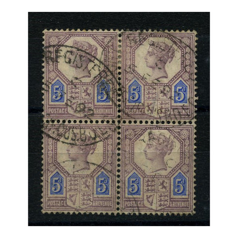 GB 1889 5d Dull-purple & blue, die II, block of 4, fine 'registered' used. SG207a