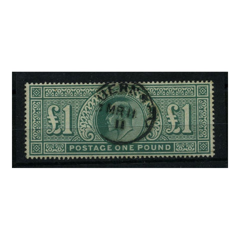 GB 1902-10 £1 'Long' dull blue-green, fine cds used. SG266