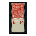 GB 1912-24 1d Bright-scarlet, E14 control marginal single, fresh mtd mint. SG357