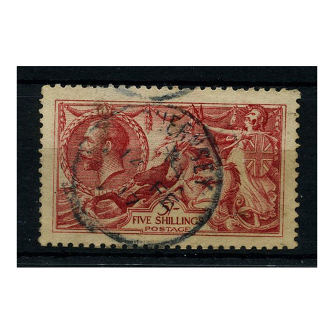 GB 1915 5/- Bright-carmine, DLR, fine used with 'Guernsey' cds. SG409