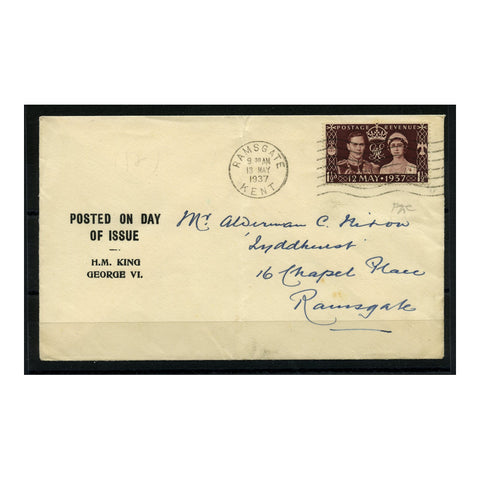 GB 1937 Coronation, used on addressed FDC with cachet. SG461