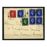 GB 1937 1/2d, 1d, 2-1/2d Plain addressed combination FDC + extra 2-1/2d block of 4. SG462-63, 466