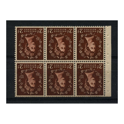 GB 1955-57 2d Red-brown, bklt pane, wmk inverted, u/m. SG543lWi