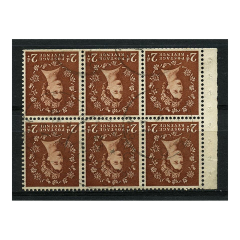 GB 1955-57 2d Red-brown, bklt pane, wmk inverted, fine cds used. SG543lWi