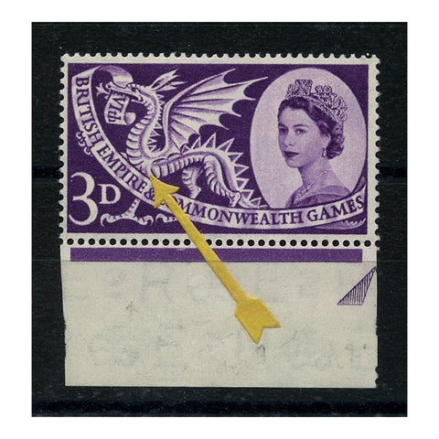 GB 1958 3d CW Games, 'scale flaw' single, u/m. SG567 (W9e)