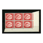 GB 1961-65 2-1/2d Carmine-red, type I, cyl 42 dot block of 6 on cream ppr, u/m. SG574f