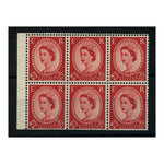 GB 1959-61 2-1/2d Carmine-red, graphite lines, bklt pane of 6, u/m, perfs typical. SG591l