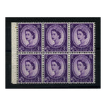 GB 1959-61 3d Deep-lilac, graphite lines, bklt pane of 6, u/m, great perfs. SG592l